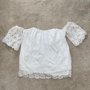Off the shoulder lace shirt.